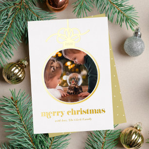 Gouden Gele Festieve Foto In Kerst Ornament Folie Feestdagenkaart
