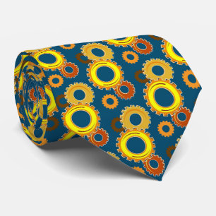 Gouden Gele Gears Marine Blauw Stijlvol Mechanisch Stropdas