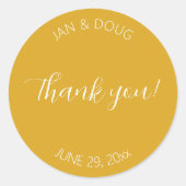 Gouden Gele Gestileerde Huwelijk Dank u Ronde Sticker (Voorkant)