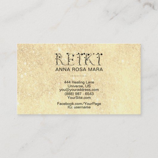 ** Gouden Gele Glitter REIKI Ivy Typography Visitekaartje (Achterkant)
