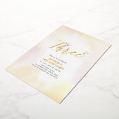 Gouden & Gele Hart Drie 3de Verjaardagsfeestje Folie Uitnodiging (Gedraaid)