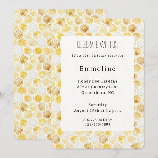 Gouden gele honingraat verjaardag kaart (Voorkant / Achterkant)