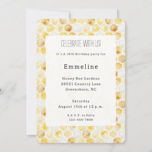 Gouden gele honingraat verjaardag kaart (Voorkant)