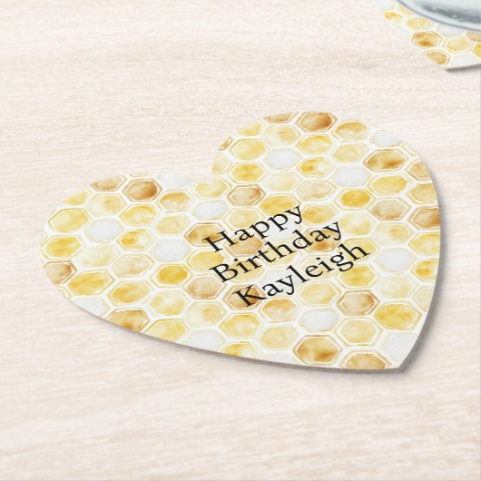 Gouden gele honingraat verjaardag kartonnen onderzetters (Gekanteld)