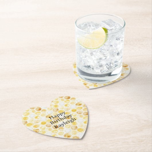 Gouden gele honingraat verjaardag kartonnen onderzetters (Insitu)