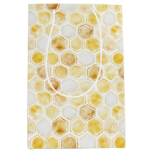 Gouden gele honingraat verjaardag medium cadeauzakje (Voorkant)