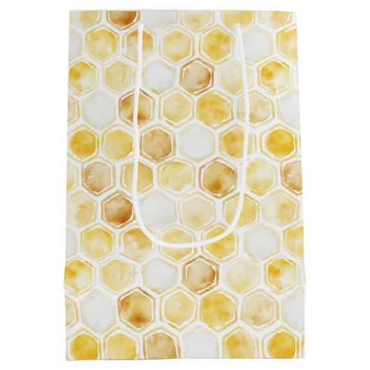 Gouden gele honingraat verjaardag medium cadeauzakje (Achterkant)