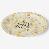 Gouden gele honingraat verjaardag papieren bordje (Gekanteld)