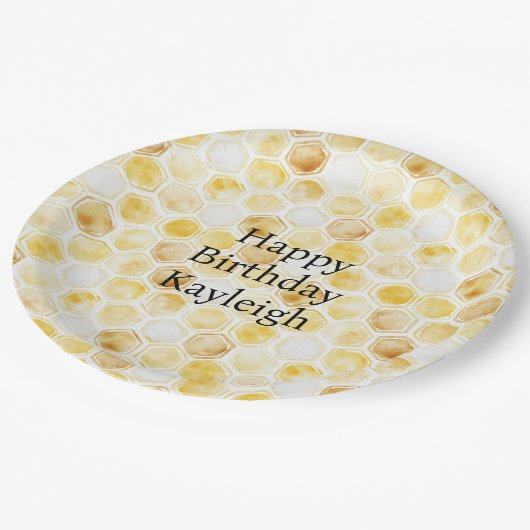 Gouden gele honingraat verjaardag papieren bordje (Gekanteld)