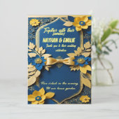 Gouden Gele huwelijksuitnodiging Kaart (Staand voorkant)
