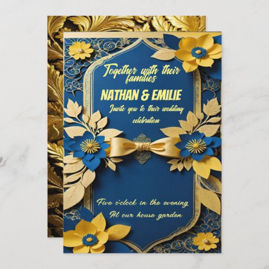 Gouden Gele huwelijksuitnodiging Kaart (Voorkant / Achterkant)