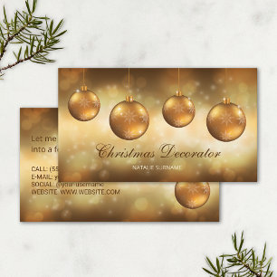 Gouden Gele Kerstballen Op Gele Bokeh Visitekaartje