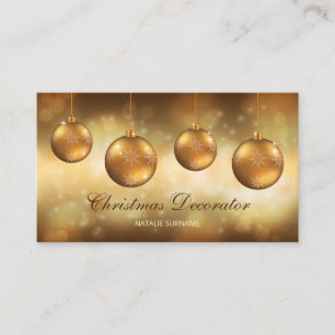 Gouden Gele Kerstballen Op Gele Bokeh Visitekaartje