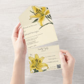 Gouden Gele Lelie QR Code All In One Uitnodiging (Afscheurbaar)