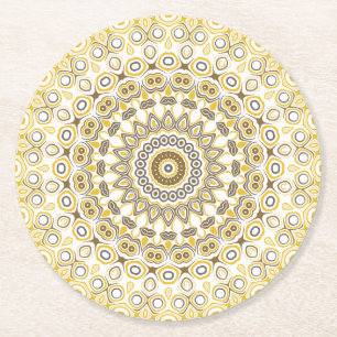 Gouden Gele Mandala Patroon Ronde Kartonnen Onderzetter