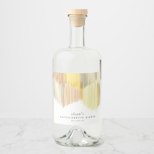 Gouden Gele Moderne Franje Bachelorette Feest Likeurfles Etiket (Voorkant)