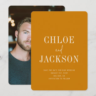 Gouden Gele Mosterd Moderne Vette Foto Huwelijk Save The Date