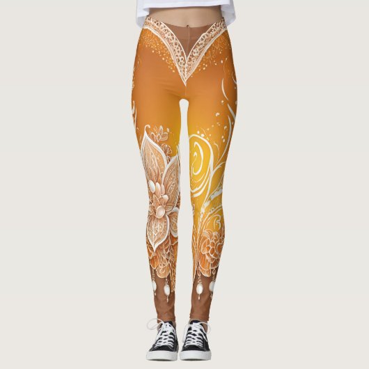 Gouden Gele Parels AI kunst Leggings (Voorkant)