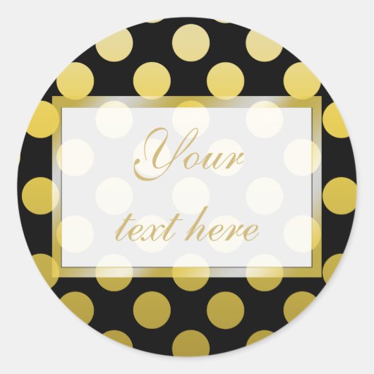 Gouden Gele polka stip op zwarte Gift Sticker (Voorkant)