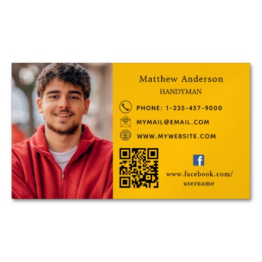 Gouden gele reparaties foto QR code klusjesman Magnetisch Visitekaartje (Voorkant)