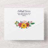 Gouden Gele Rode Marine Boho Bloemen Alles In Een All In One Uitnodiging (Achterkant)