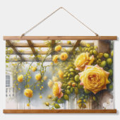 Gouden Gele Rozen op Rustieke Tuin Trellis Hangend Wandkleed (Voorkant)