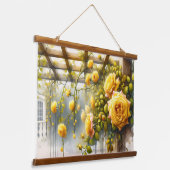 Gouden Gele Rozen op Rustieke Tuin Trellis Hangend Wandkleed (Gebogen)