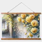 Gouden Gele Rozen op Rustieke Tuin Trellis Hangend Wandkleed (Voorkant 2)