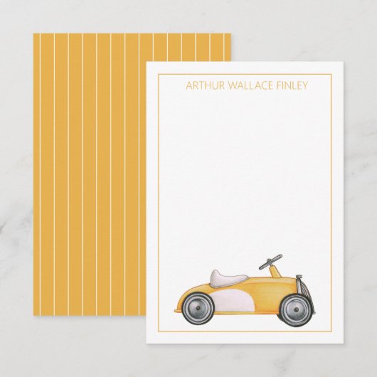 Gouden Gele  Speelgoed Auto Gepersonaliseerd Notitiekaartje (Voorkant / Achterkant)