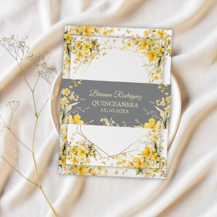 Gouden Gele Tiara Bloem Vlinder Quinceañera Uitnodigingen Wikkel