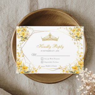 Gouden Gele Tiara Bloem Vlinders Quinceañera RSVP Kaartje