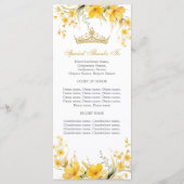 Gouden Gele Tiara Bloemstuk Quinceañera Programma Programmakaart (Achterkant)