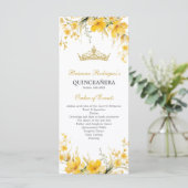Gouden Gele Tiara Bloemstuk Quinceañera Programma Programmakaart (Staand voorkant)
