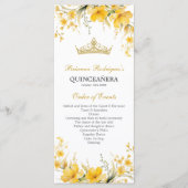 Gouden Gele Tiara Bloemstuk Quinceañera Programma Programmakaart (Voorkant)