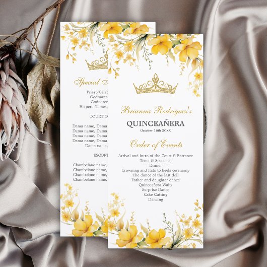 Gouden Gele Tiara Bloemstuk Quinceañera Programma Programmakaart