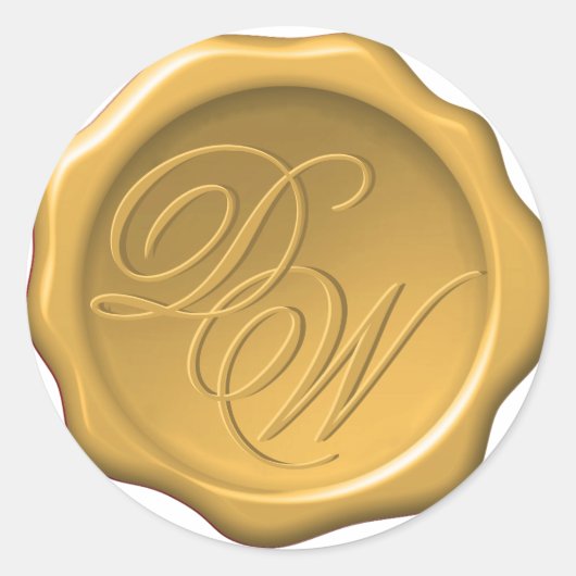 Gouden Gele Wax Seal Bruiloft Monogram Kalligrafie Ronde Sticker (Voorkant)