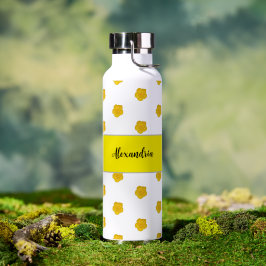 Gouden Gele Wilde Bloem Foto Monogram Naam Waterfles