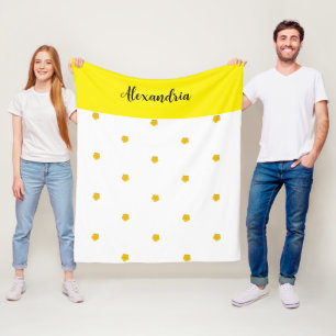 Gouden Gele Wilde Bloem Foto Naam Monogram Fleece Deken