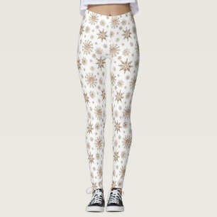 Gouden Gele Winter Sneeuwvlok Patroon Op Wit Leggings
