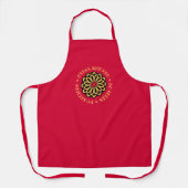 Gouden Gele Zonnebloem Gypsy Keuken Script Rood Schort (Voorkant)