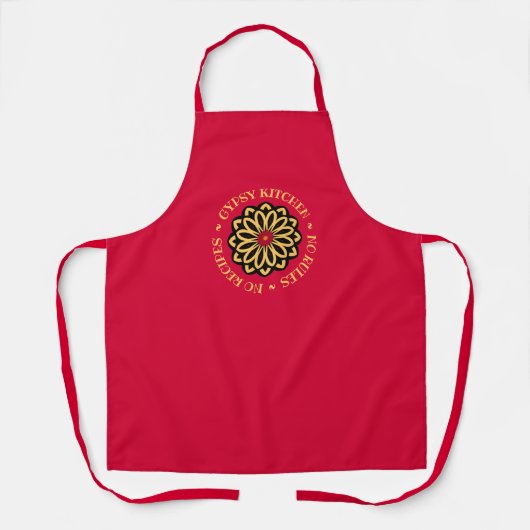 Gouden Gele Zonnebloem Gypsy Keuken Script Rood Schort (Voorkant)
