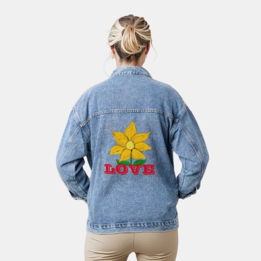 Gouden Gele Zonnebloem Liefde Denim Jacket (Model)