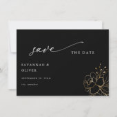 Gouden Gelijnde Bloemen Save the Date - Zwart (Voorkant)