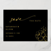 Gouden Gelijnde Bloemen Save the Date - Zwart Folie Uitnodiging (Voorkant)