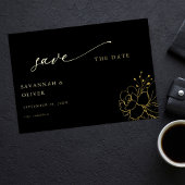 Gouden Gelijnde Bloemen Save the Date - Zwart Folie Uitnodiging