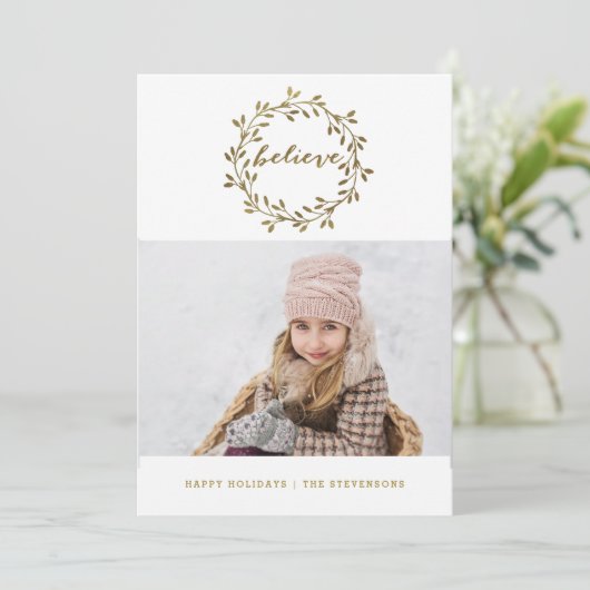 Gouden geloof | Mooie krans kerstkaart (Staand voorkant)