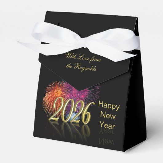 Gouden Gelukkig Nieuwjaar 2026 Vuurwerk Cadeau Bedankdoosjes (Voorkant Zijde)