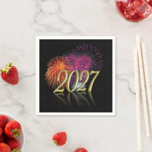 Gouden Gelukkig Nieuwjaar Kleurrijk Vuurwerk 2027 Servet
