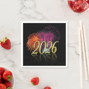 Gouden Gelukkig Nieuwjaar Kleurrijke Vuurwerk 2026 Servet