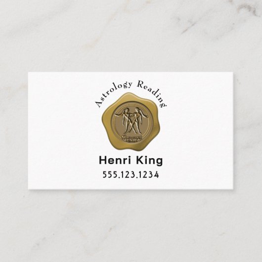 Gouden Gemini Seal Munt & QR Code Astrologie Visitekaartje (Voorkant)